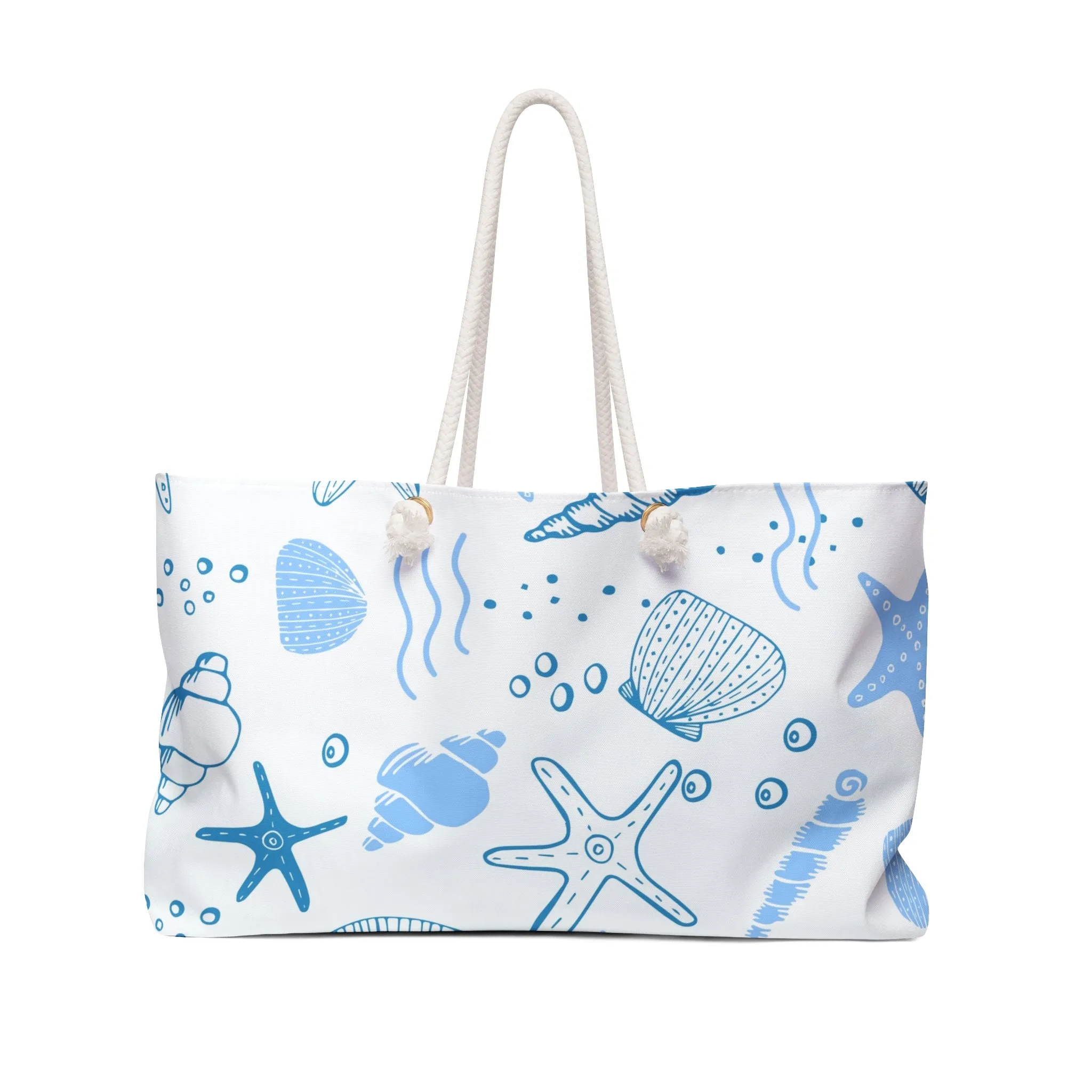 Beach-Themed Weekender Bag with Seashells and Starfish Design