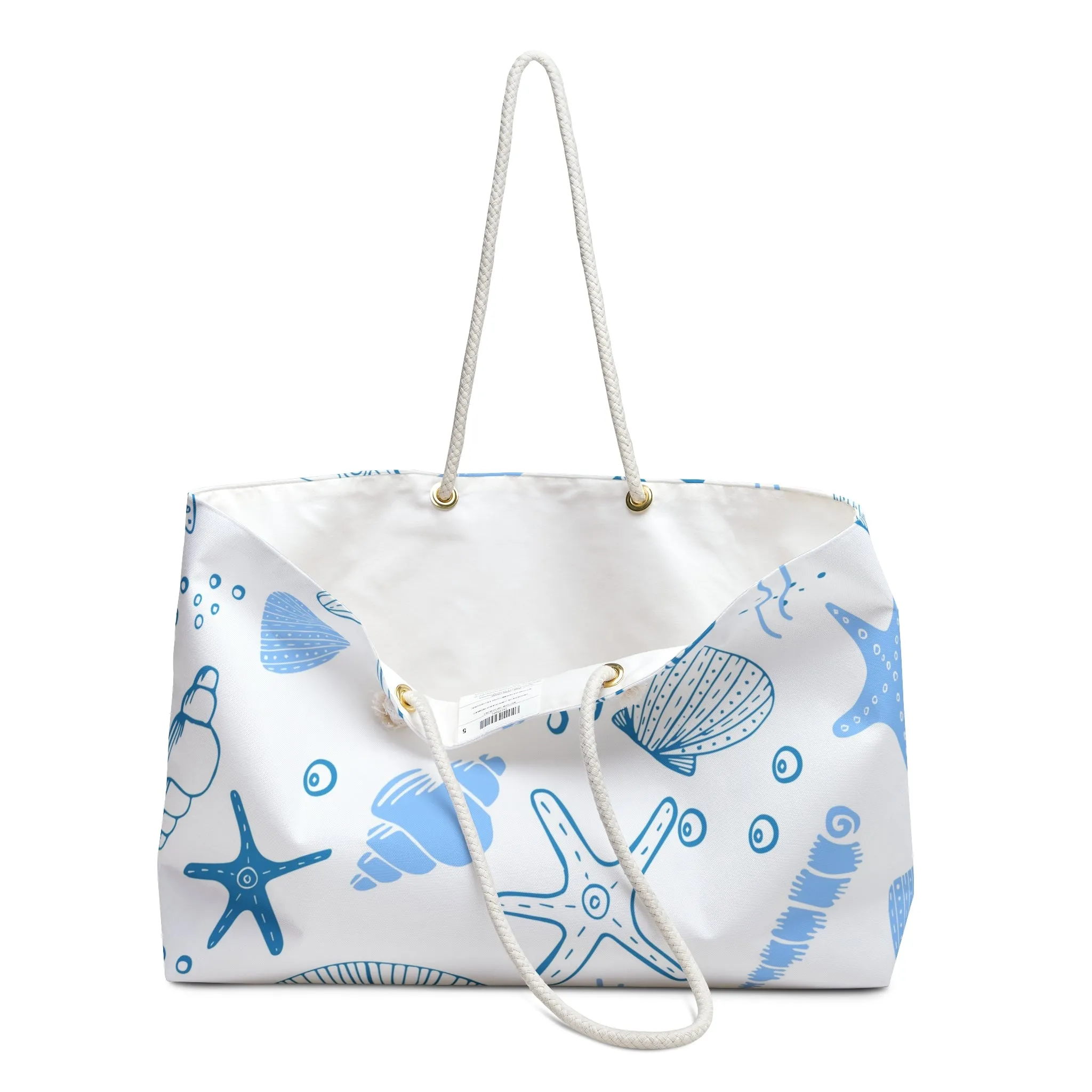 Beach-Themed Weekender Bag with Seashells and Starfish Design
