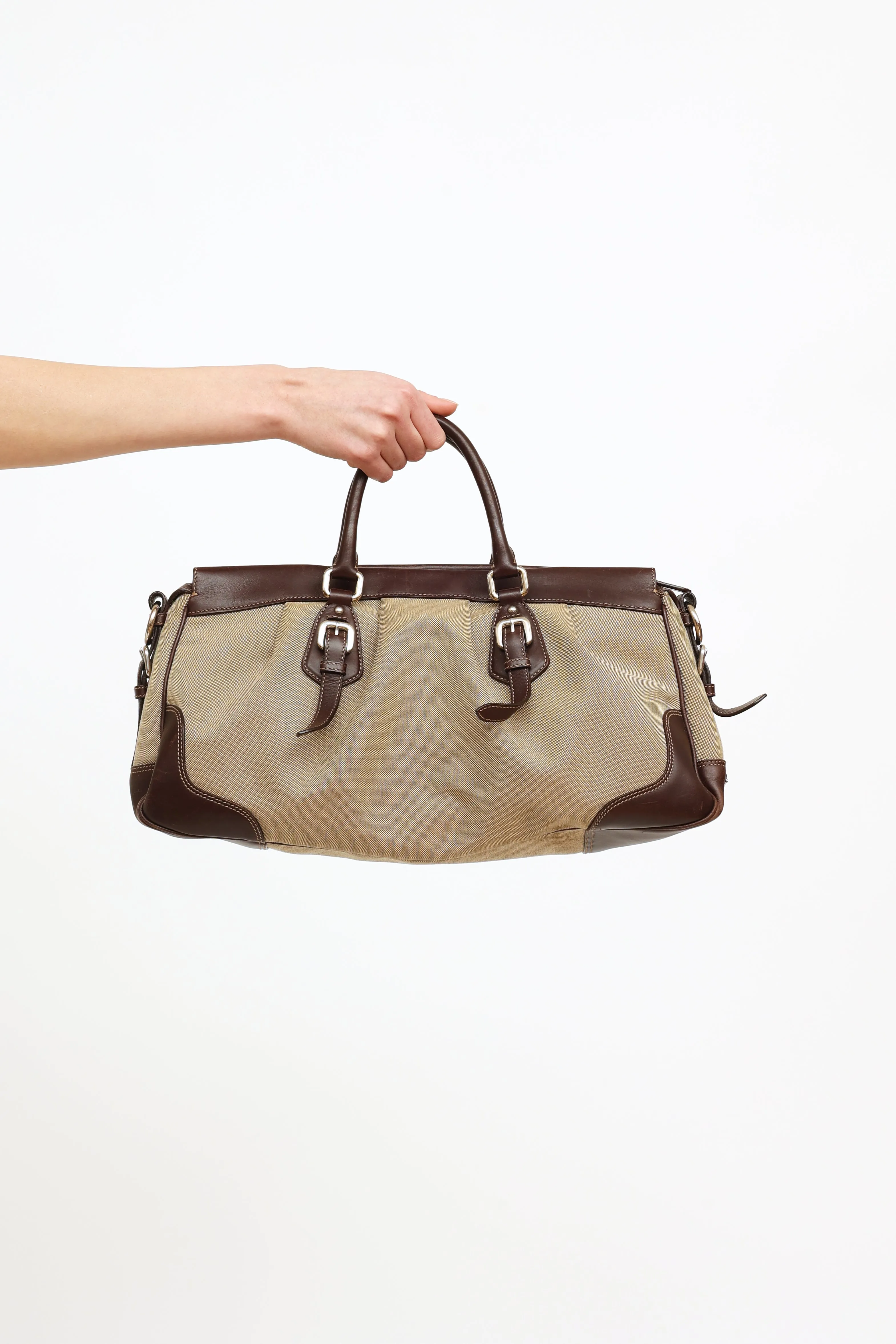 Beige & Brown Canapas Logo Satchel