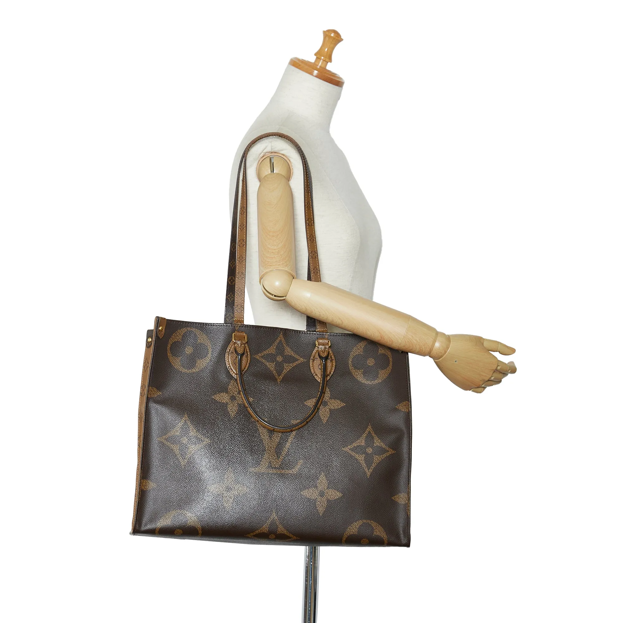 Brown Louis Vuitton Monogram Reverse OntheGo GM Satchel