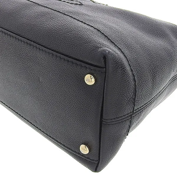 CHANEL Around 2001 Made Caviar Skin Cc Mark Stitch Wood Chain Top Handle Bag Black