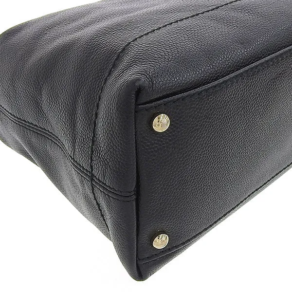 CHANEL Around 2001 Made Caviar Skin Cc Mark Stitch Wood Chain Top Handle Bag Black