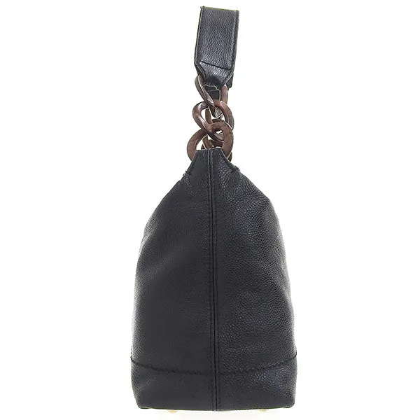 CHANEL Around 2001 Made Caviar Skin Cc Mark Stitch Wood Chain Top Handle Bag Black