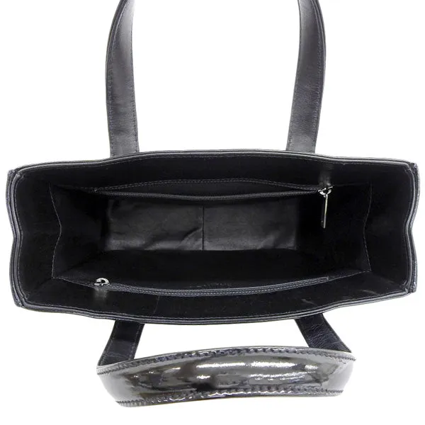 CHANEL Around 2001 Made Patent Chocolate Bar Cc Mark Embossed Top Handle Bag Black