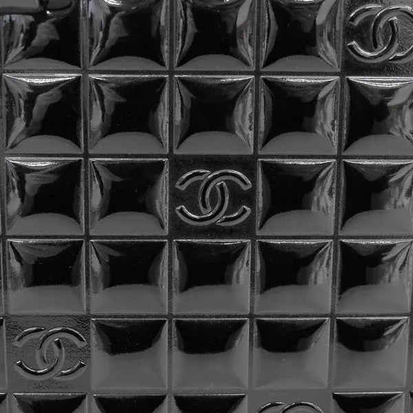 CHANEL Around 2001 Made Patent Chocolate Bar Cc Mark Embossed Top Handle Bag Black