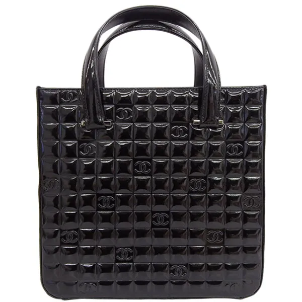 CHANEL Around 2001 Made Patent Chocolate Bar Cc Mark Embossed Top Handle Bag Black