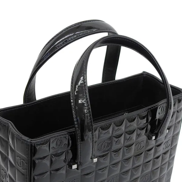 CHANEL Around 2001 Made Patent Chocolate Bar Cc Mark Embossed Top Handle Bag Black