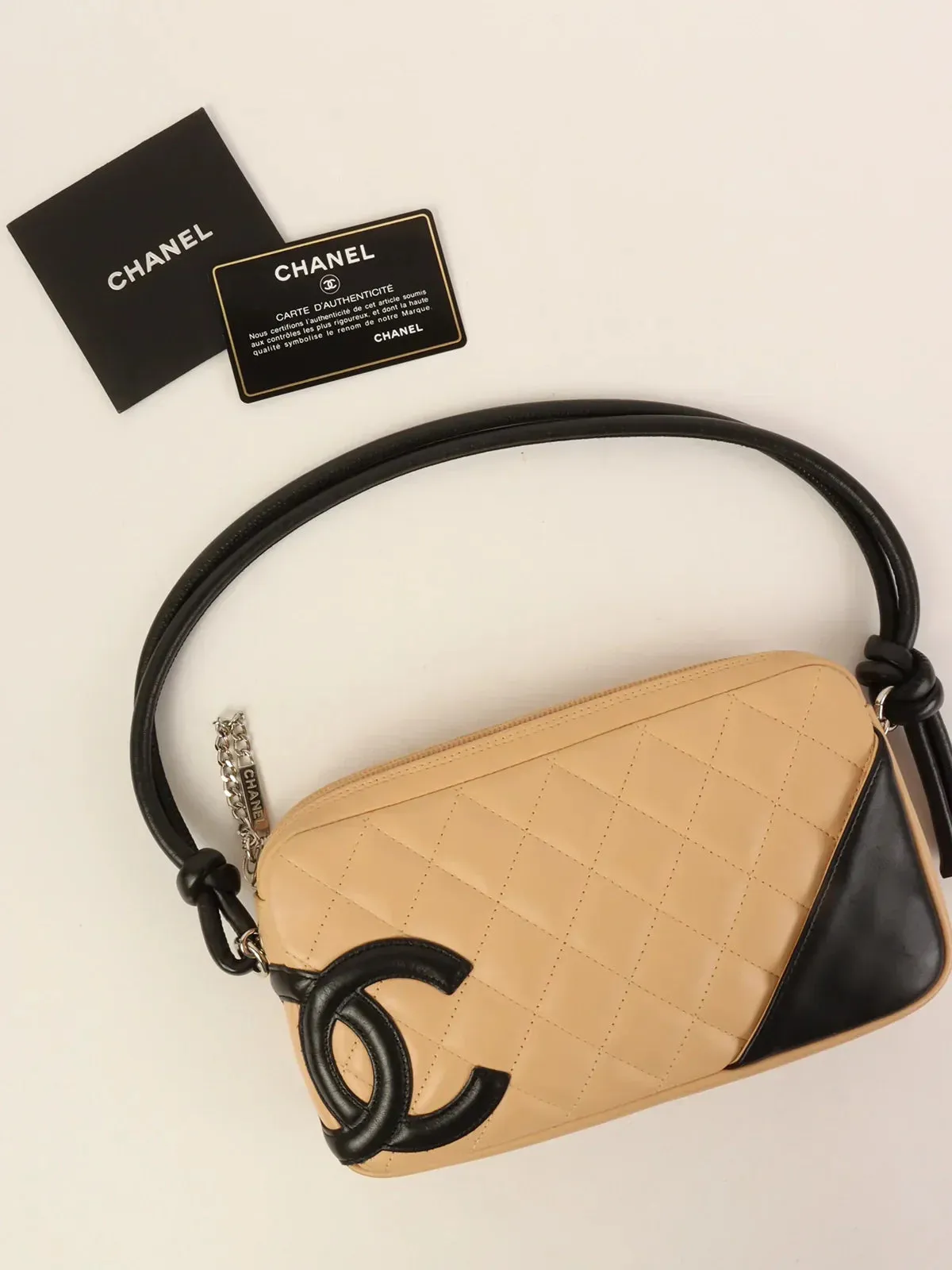 CHANEL Around 2003 Made Cambon Shoulder Bag Beige/Black