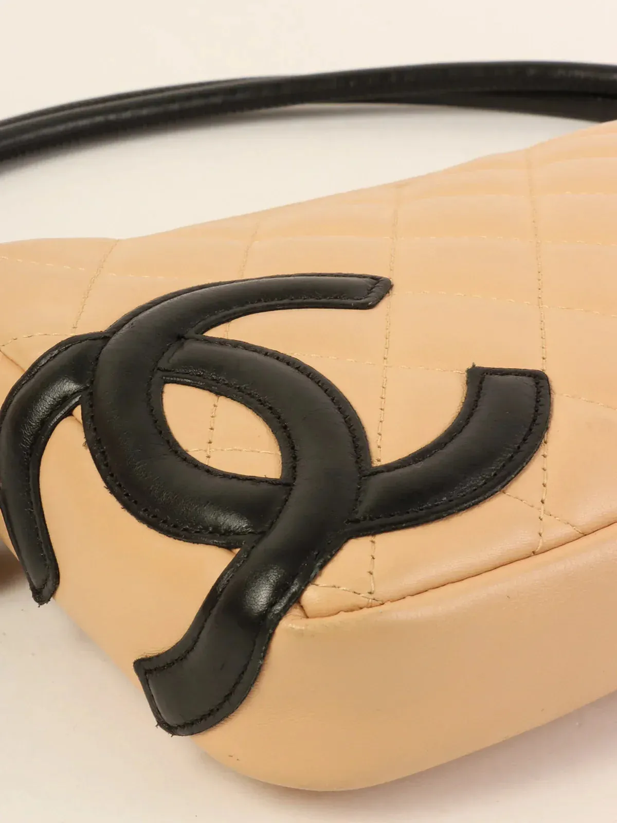 CHANEL Around 2003 Made Cambon Shoulder Bag Beige/Black