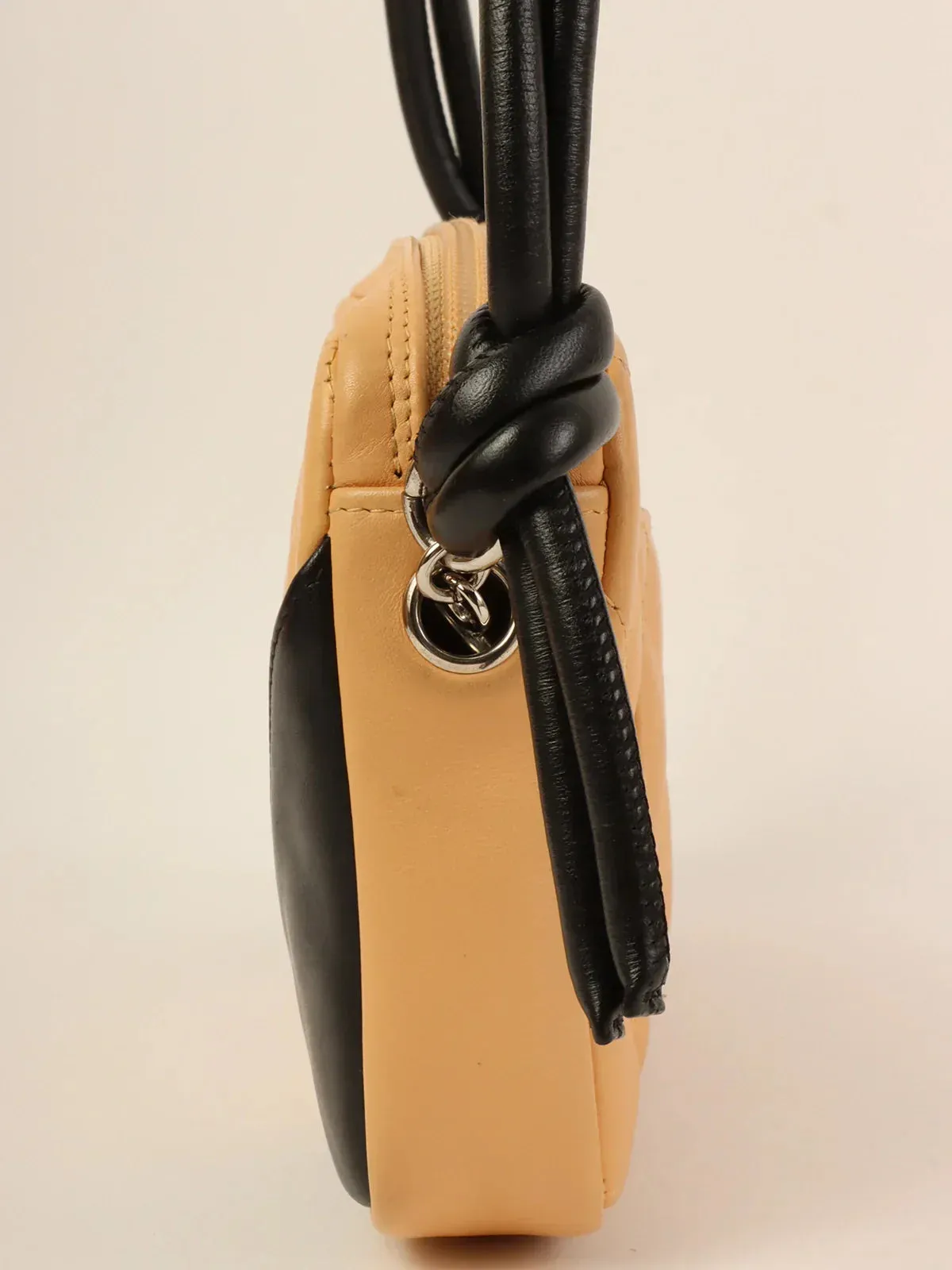 CHANEL Around 2003 Made Cambon Shoulder Bag Beige/Black