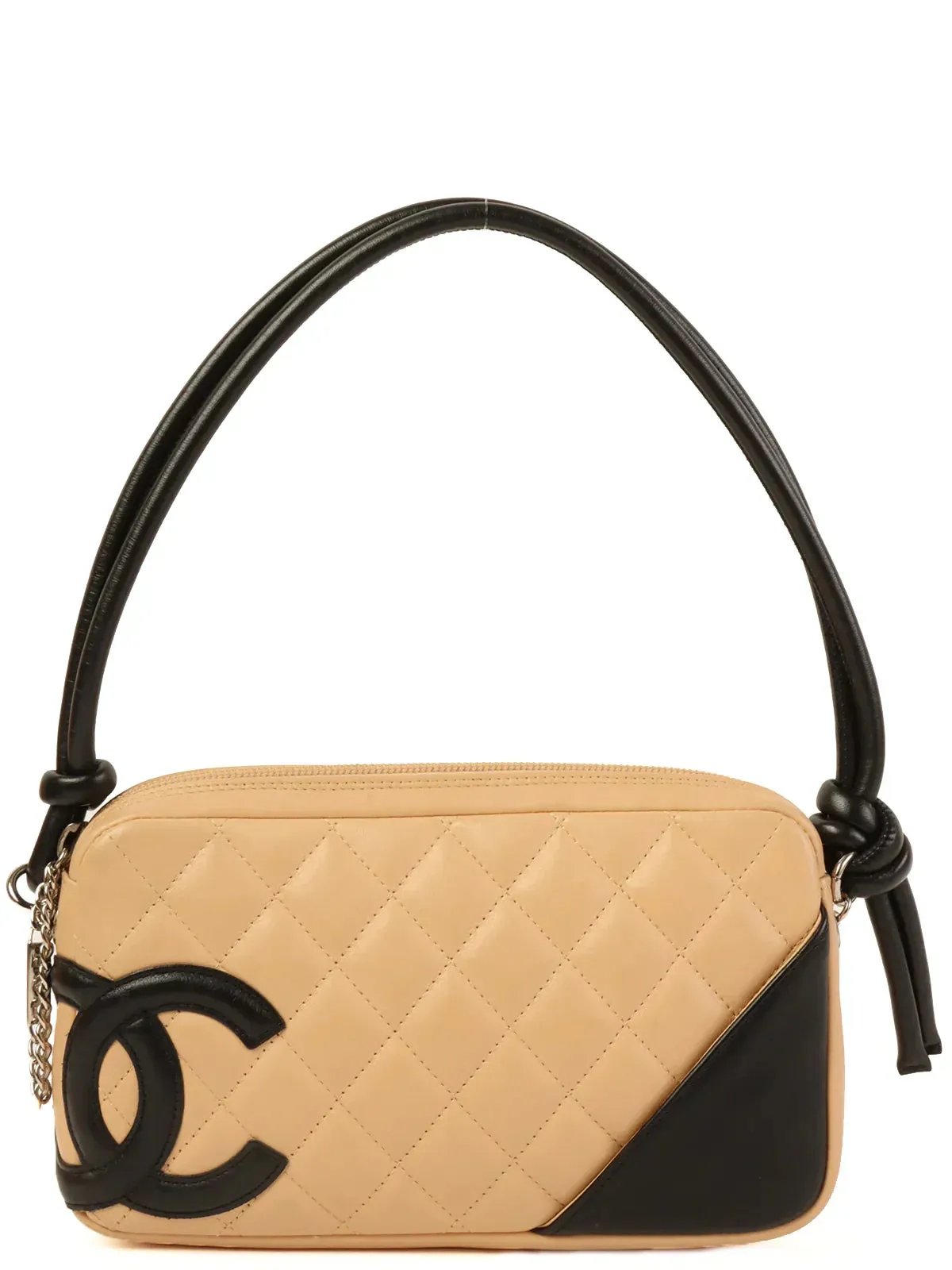 CHANEL Around 2003 Made Cambon Shoulder Bag Beige/Black