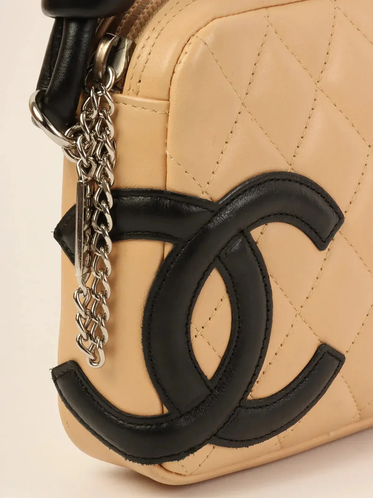 CHANEL Around 2003 Made Cambon Shoulder Bag Beige/Black
