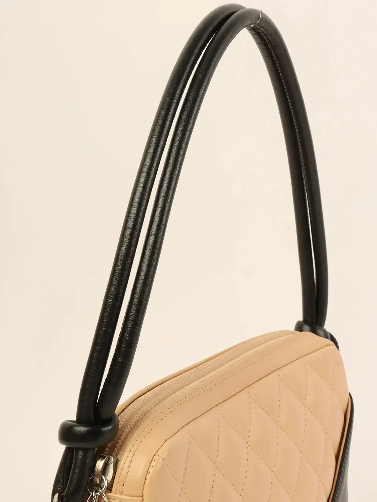 CHANEL Around 2003 Made Cambon Shoulder Bag Beige/Black