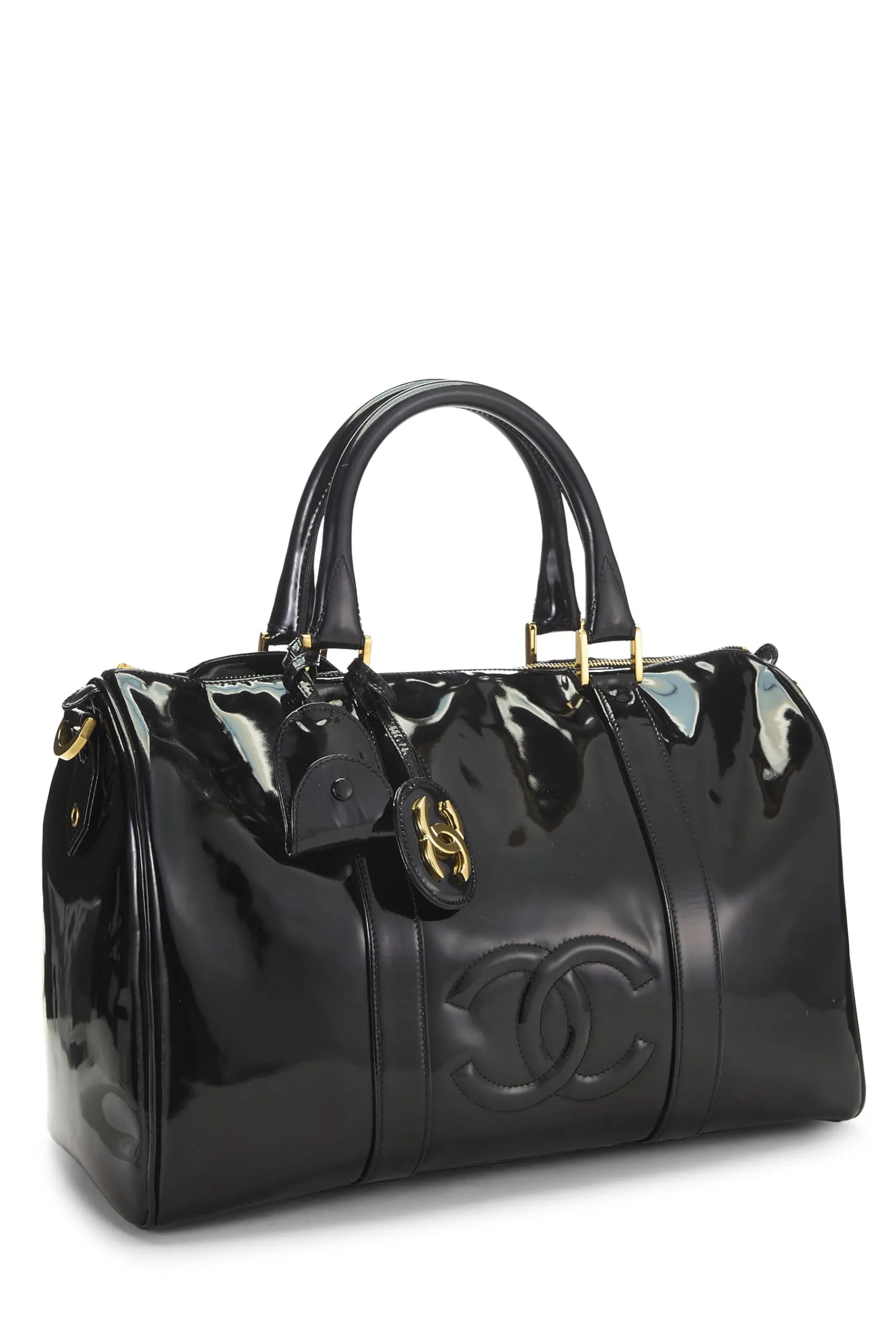 Chanel,  Black Patent Leather Boston, Black