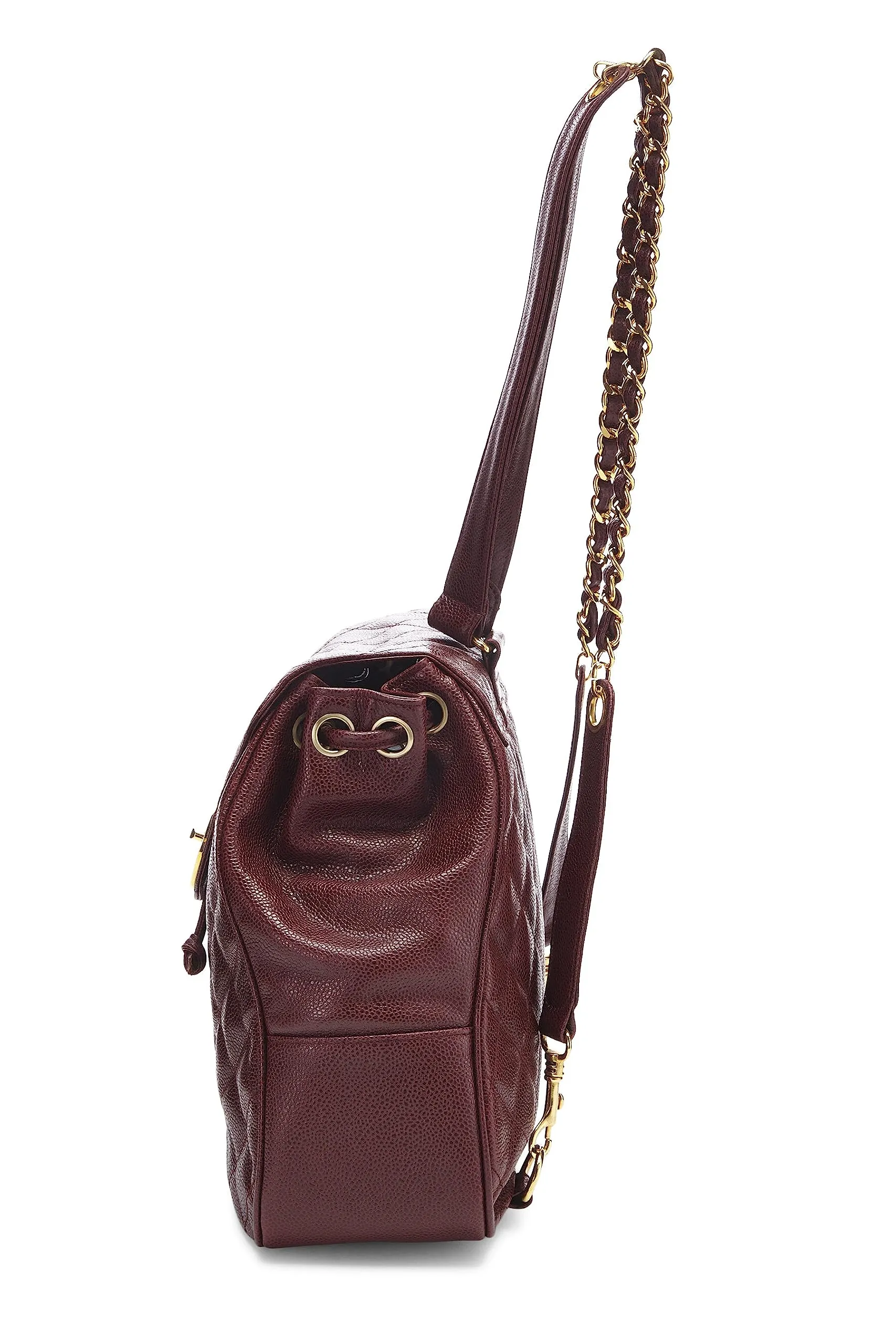 Chanel,  Burgundy Quilted Caviar Backpack Large, Burgundy