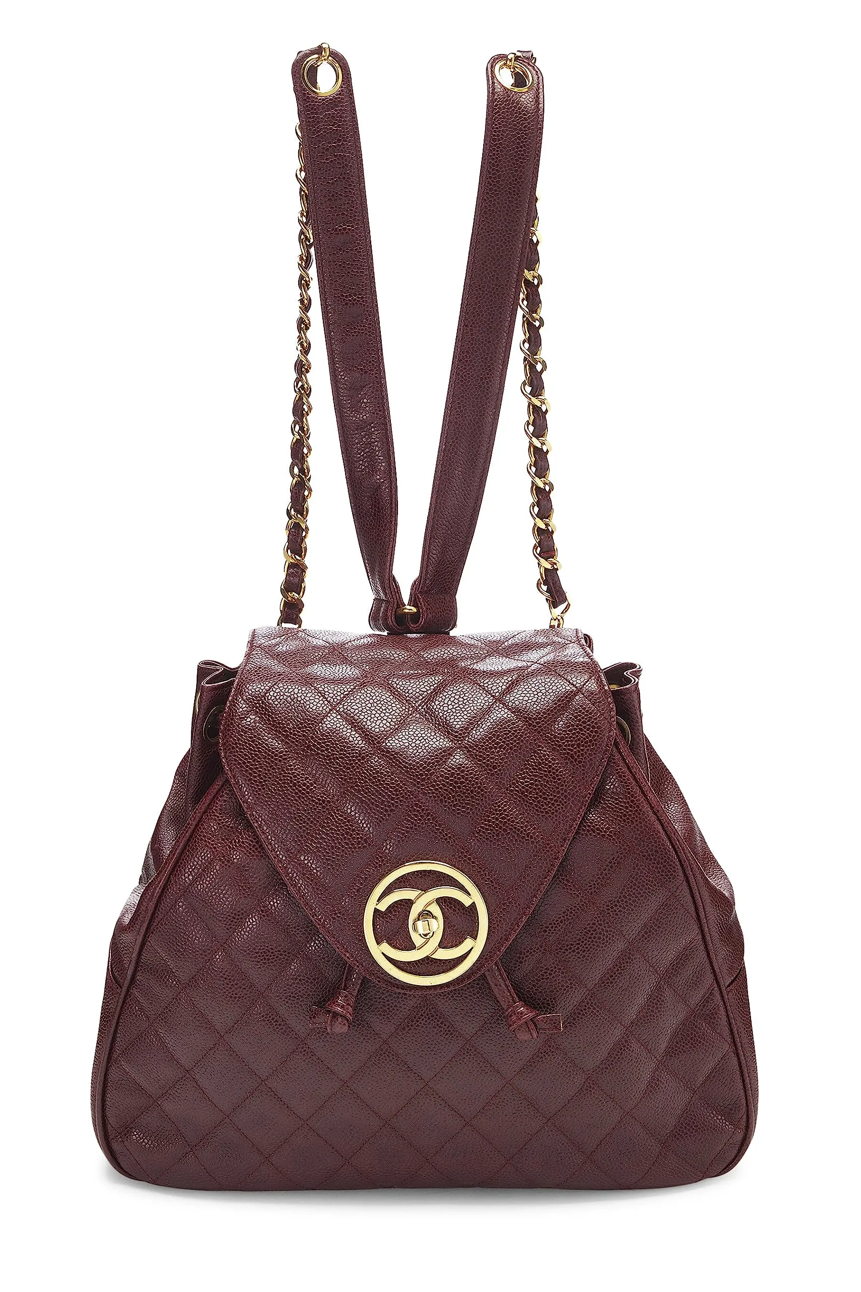 Chanel,  Burgundy Quilted Caviar Backpack Large, Burgundy