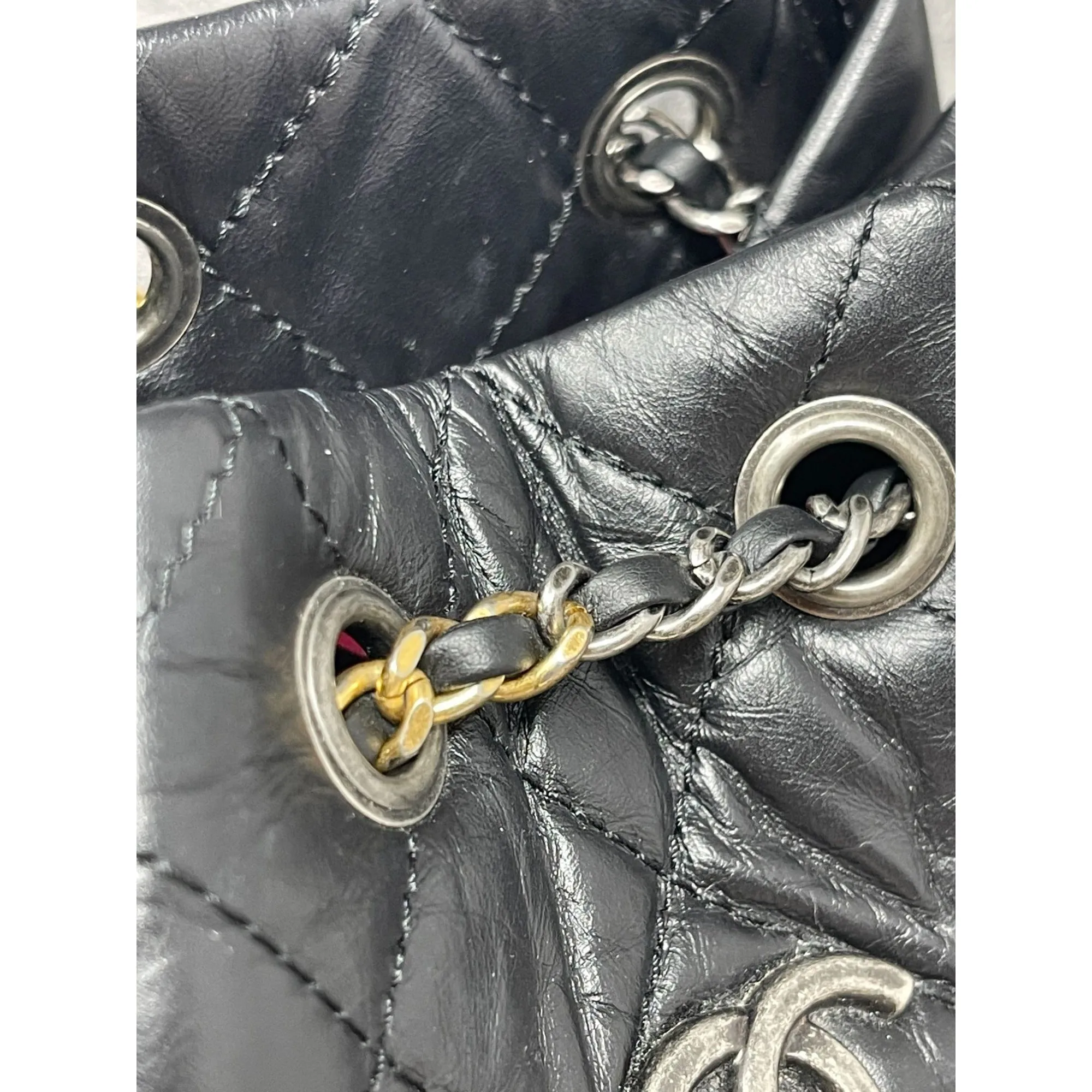 CHANEL Chanel Aged Calfskin Quilted Small Gabrielle Backpack Black - Black