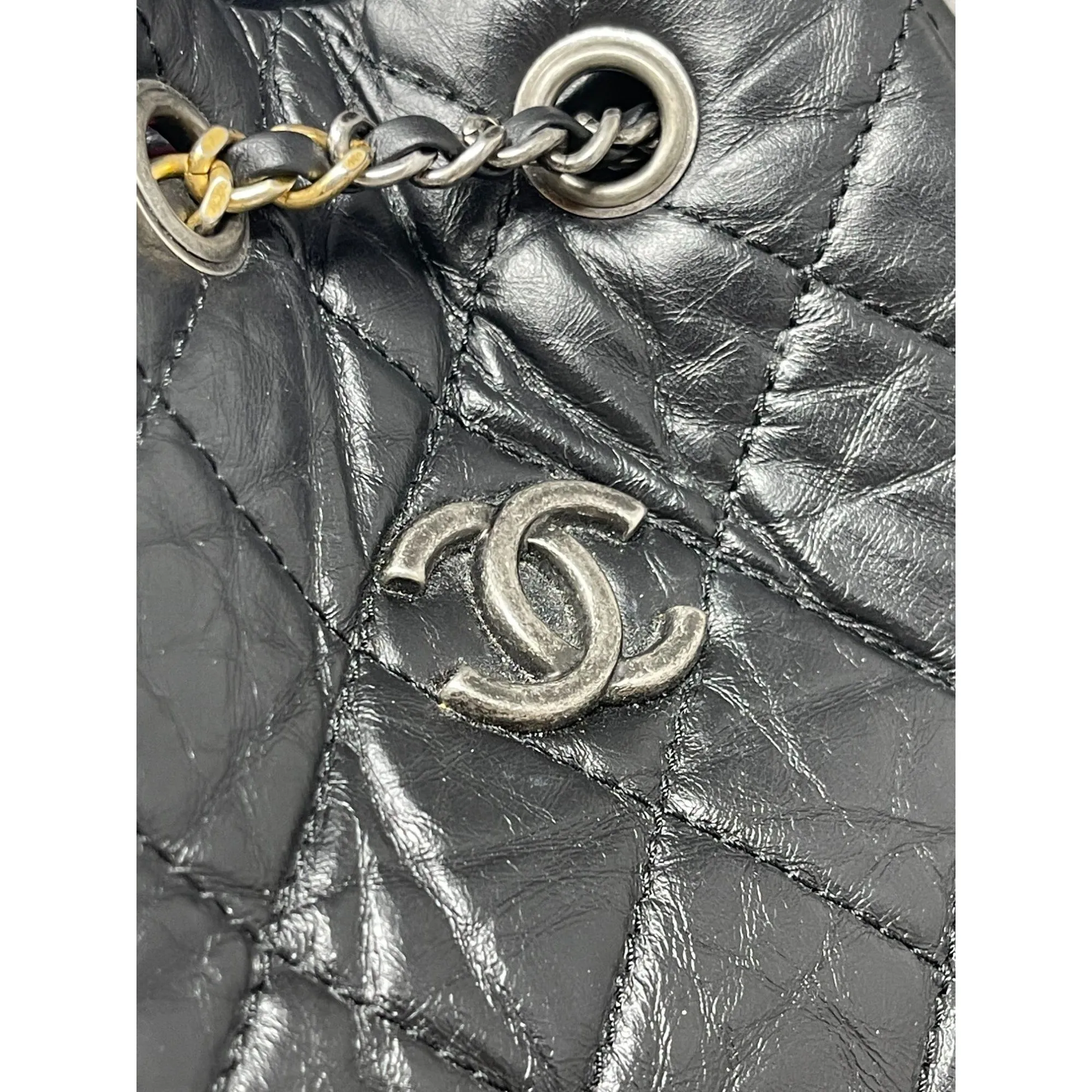 CHANEL Chanel Aged Calfskin Quilted Small Gabrielle Backpack Black - Black