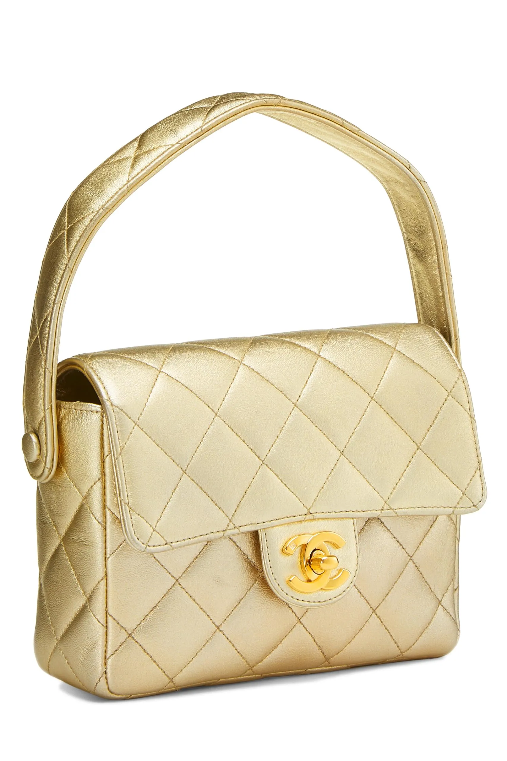 Chanel,  Gold Quilted Lambskin Handbag Mini, Gold