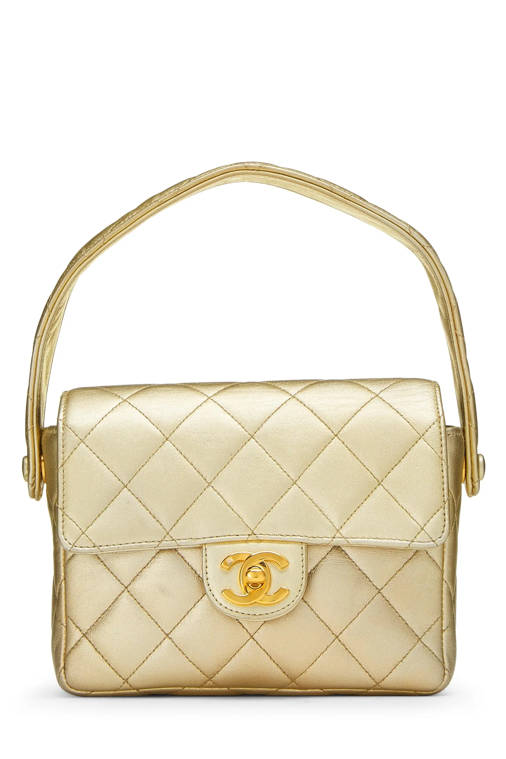 Chanel,  Gold Quilted Lambskin Handbag Mini, Gold