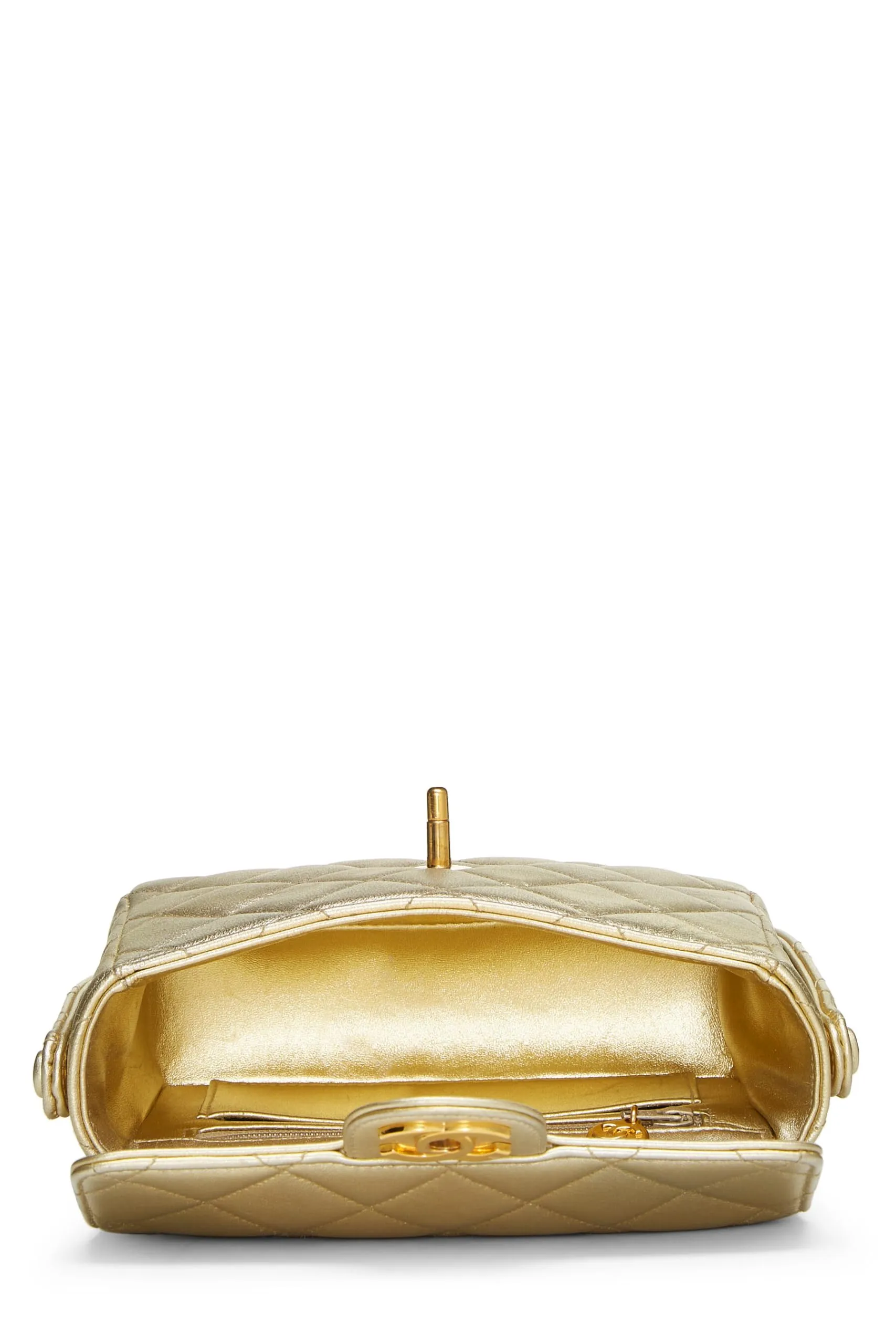 Chanel,  Gold Quilted Lambskin Handbag Mini, Gold