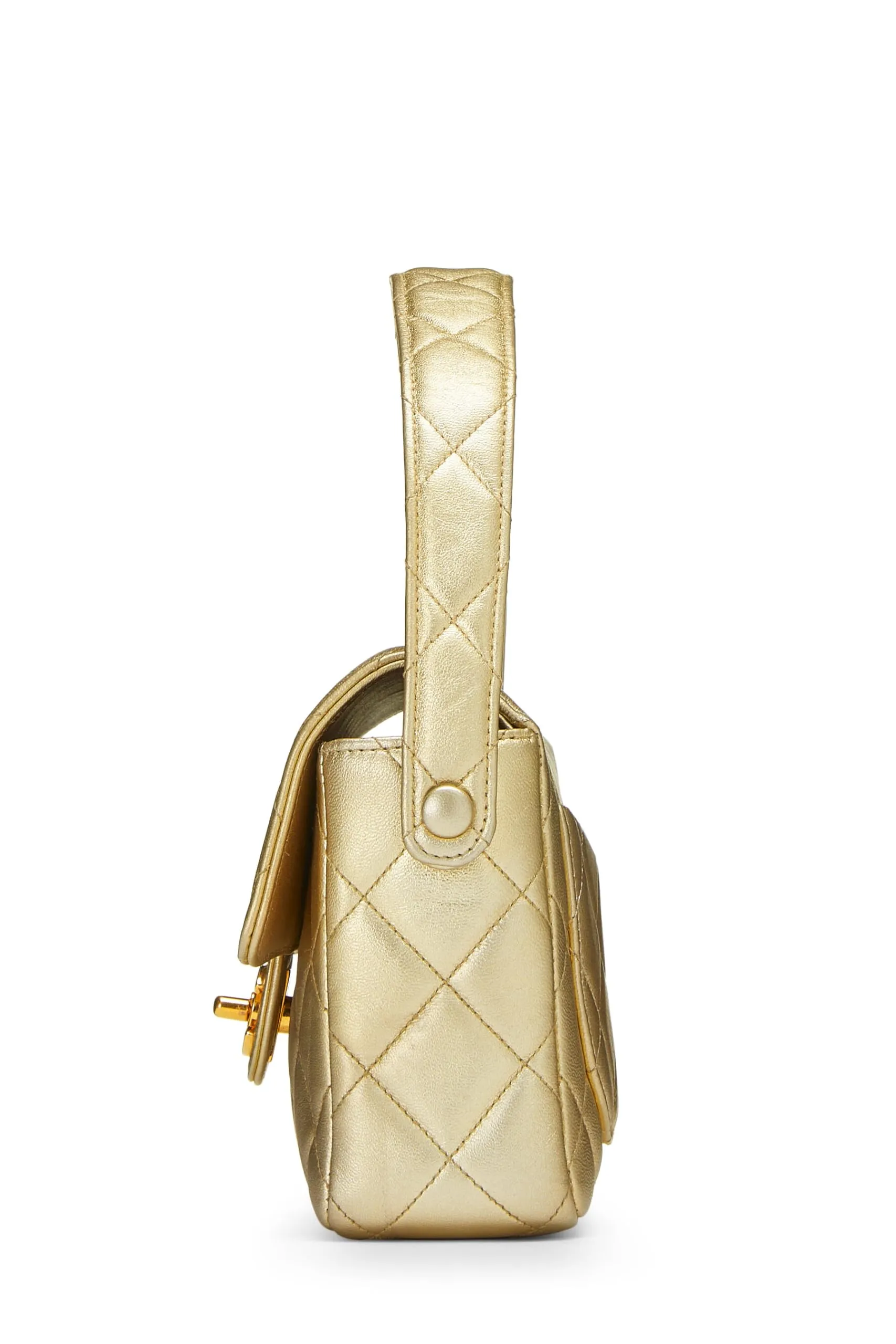 Chanel,  Gold Quilted Lambskin Handbag Mini, Gold