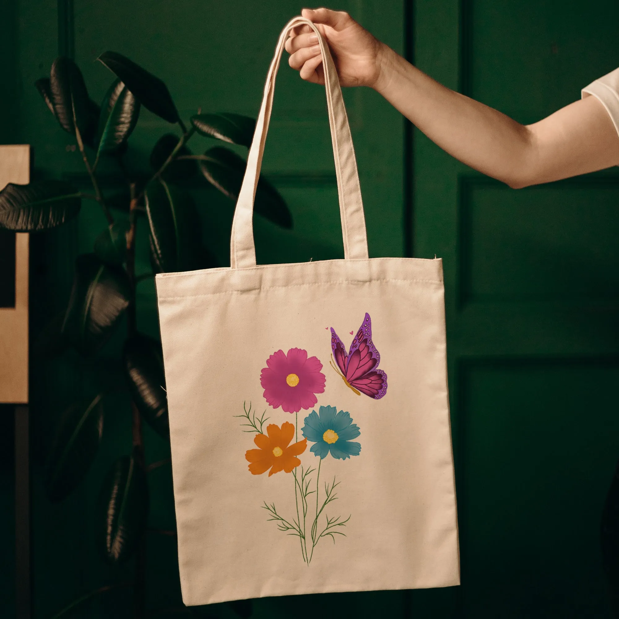 Flower and Butterfly Tote Bag