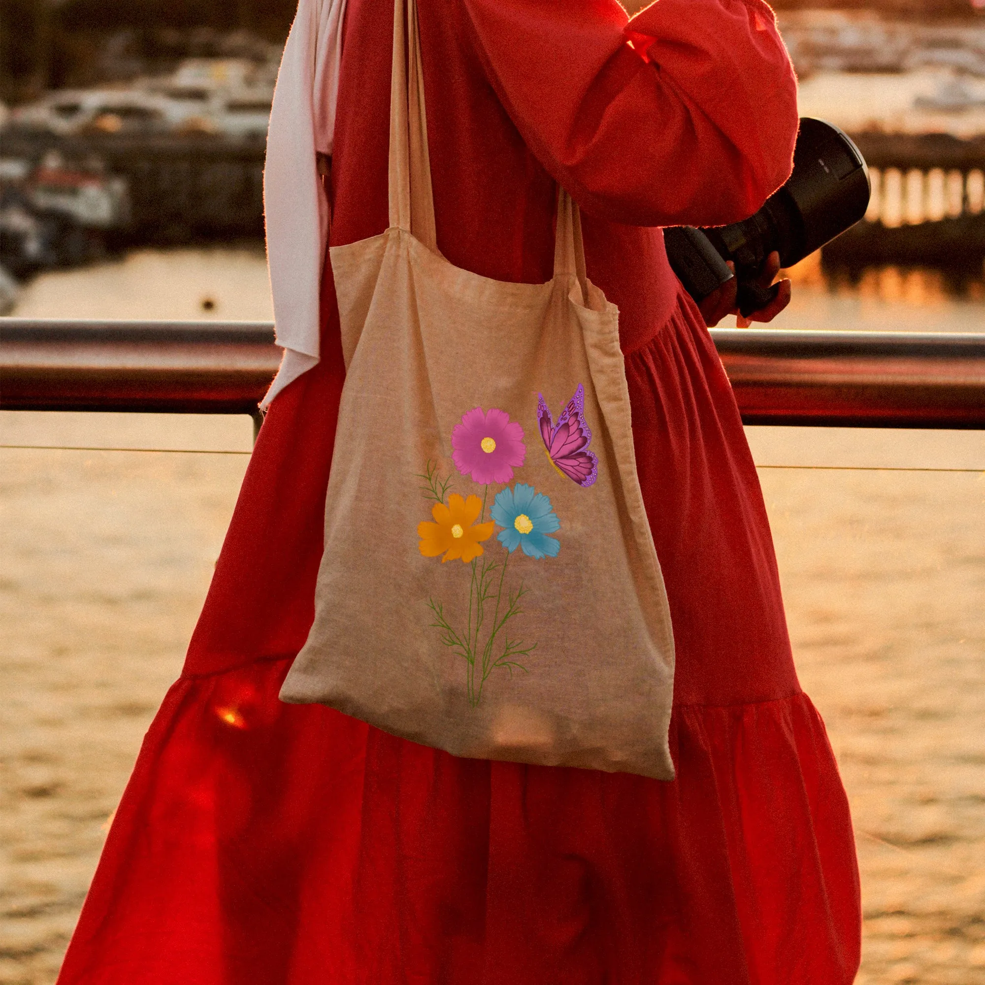 Flower and Butterfly Tote Bag