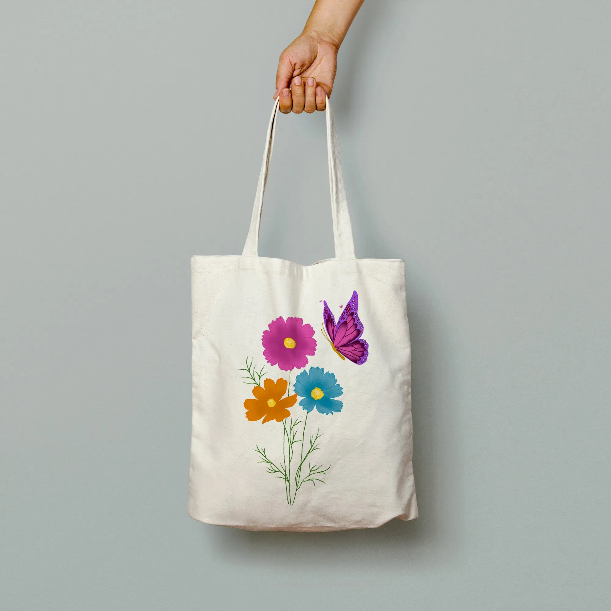 Flower and Butterfly Tote Bag