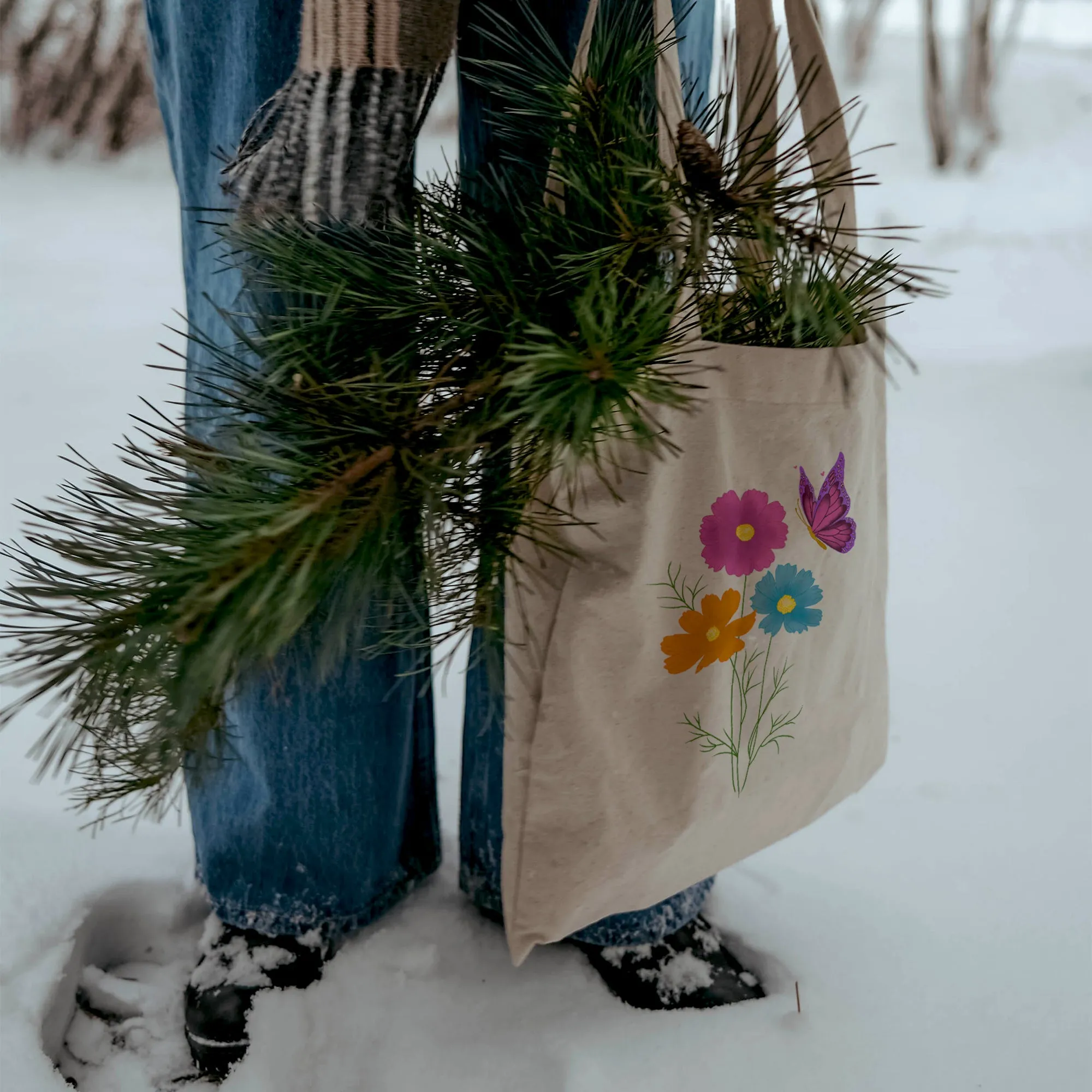 Flower and Butterfly Tote Bag