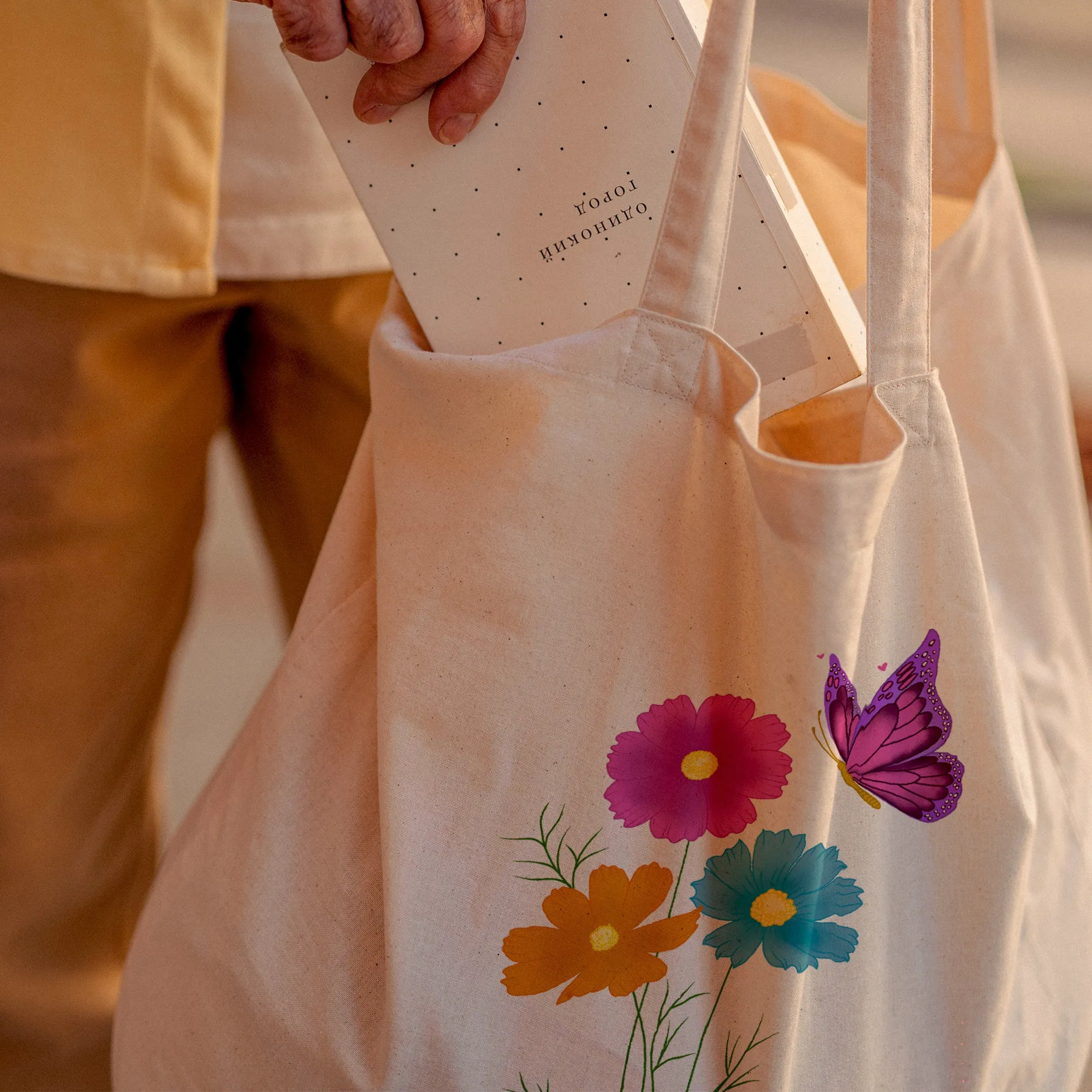Flower and Butterfly Tote Bag