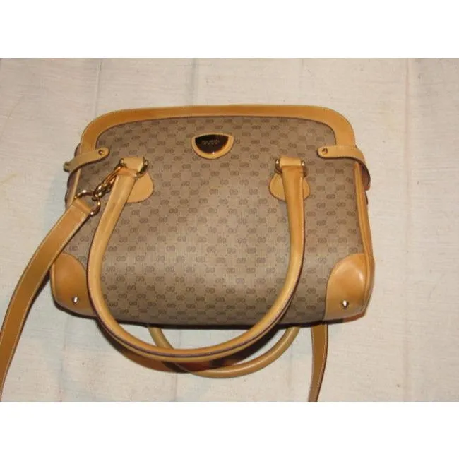 Gucci Boston Bag Guccissima Canvasleather Two Way Brown Micro G Print Leathercoated Canvas Satchel