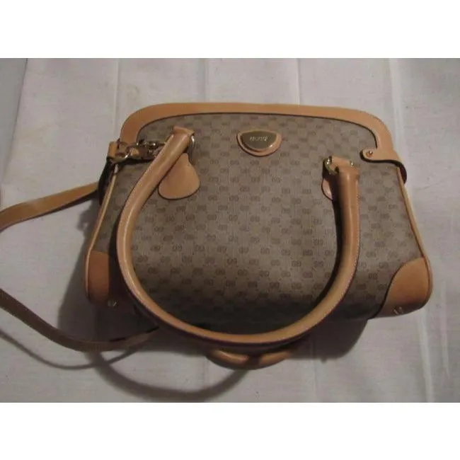 Gucci Boston Bag Guccissima Canvasleather Two Way Brown Micro G Print Leathercoated Canvas Satchel