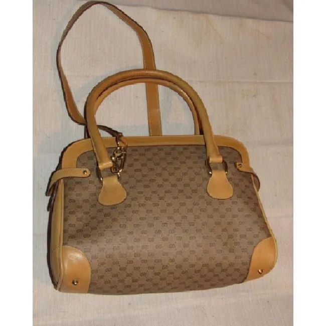 Gucci Boston Bag Guccissima Canvasleather Two Way Brown Micro G Print Leathercoated Canvas Satchel