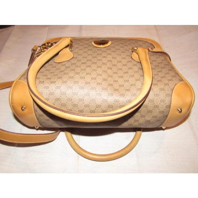 Gucci Boston Bag Guccissima Canvasleather Two Way Brown Micro G Print Leathercoated Canvas Satchel