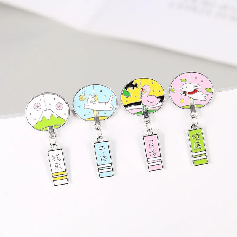 Japanese Enamel Pin with Charm Dangle