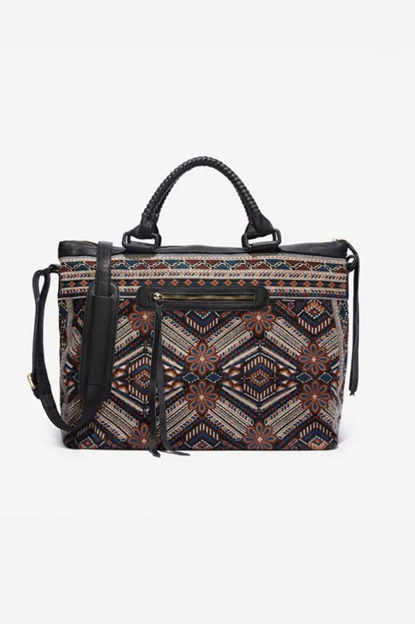 Johnny Was Molly Overnight Tote Bag Weekender Leather Handbag Purse Black NEW