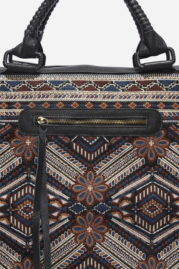 Johnny Was Molly Overnight Tote Bag Weekender Leather Handbag Purse Black NEW