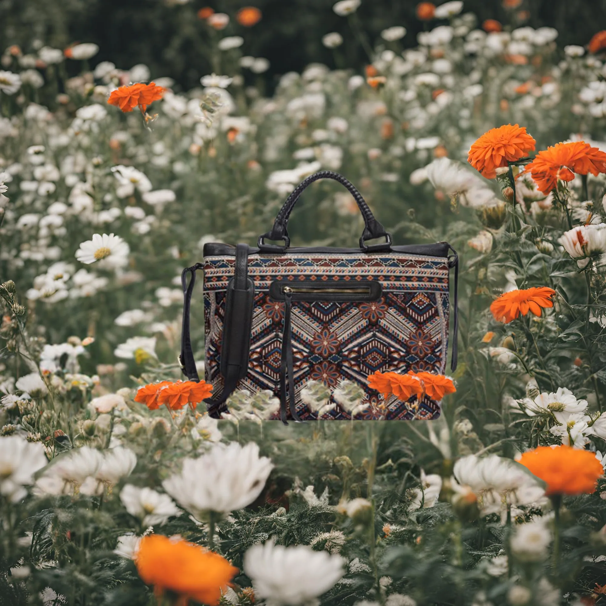 Johnny Was Molly Overnight Tote Bag Weekender Leather Handbag Purse Black NEW