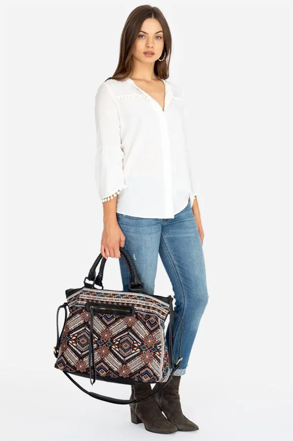 Johnny Was Molly Overnight Tote Bag Weekender Leather Handbag Purse Black NEW