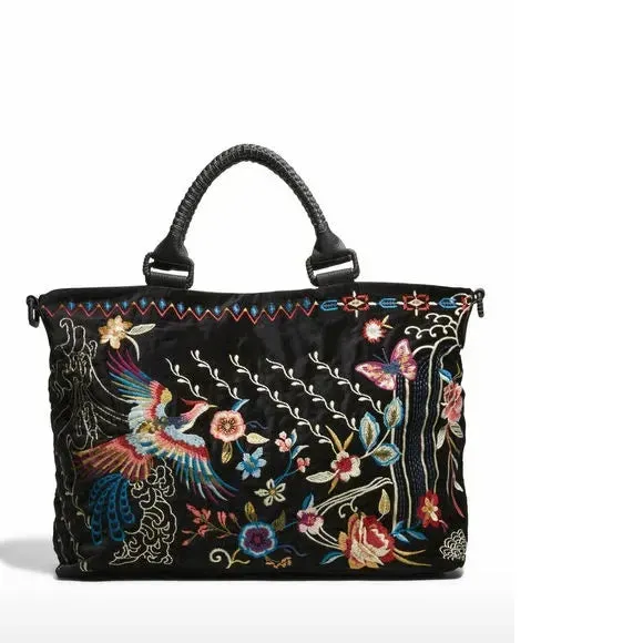 Johnny Was Molly Overnight Tote Bag Weekender Leather Handbag Purse Black NEW