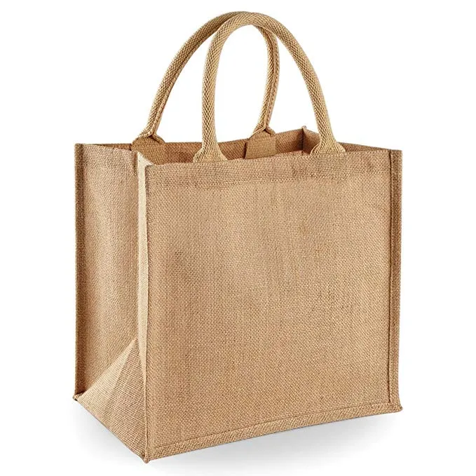 Medium Size Burlap Jute Tote Bags in Bulk, Set of 12