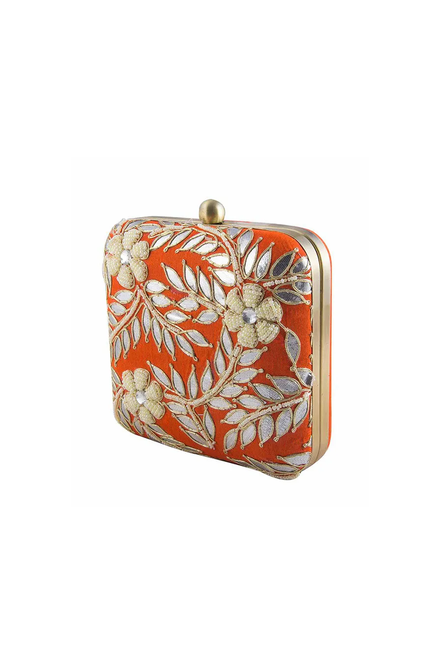 Orange Gotapatti Embroidered Box Clutch