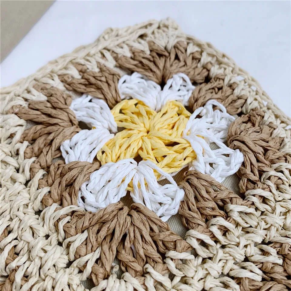Raffia Straw Hollow Woven Shoulder Tote Bag-Showtown