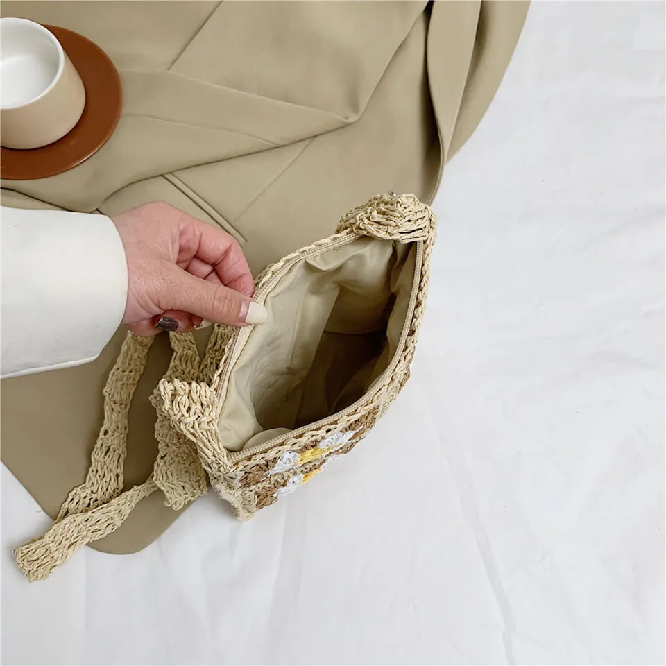 Raffia Straw Hollow Woven Shoulder Tote Bag-Showtown