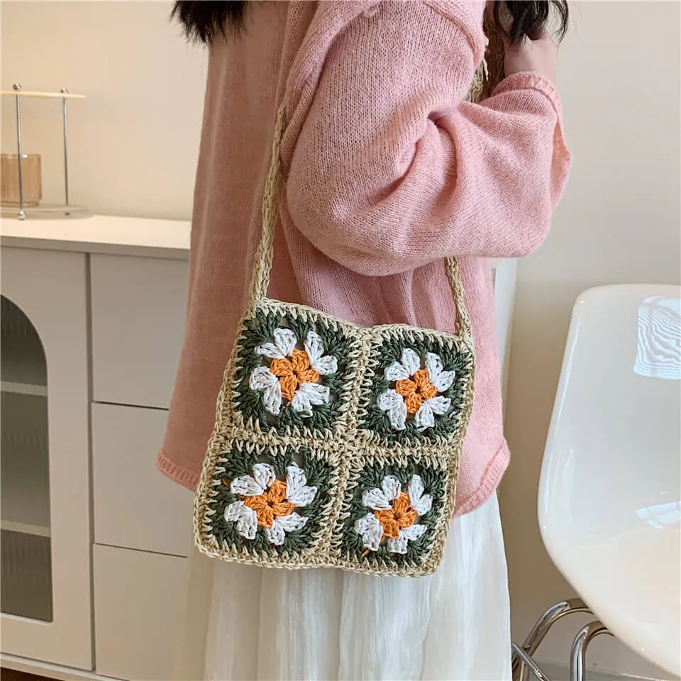 Raffia Straw Hollow Woven Shoulder Tote Bag-Showtown