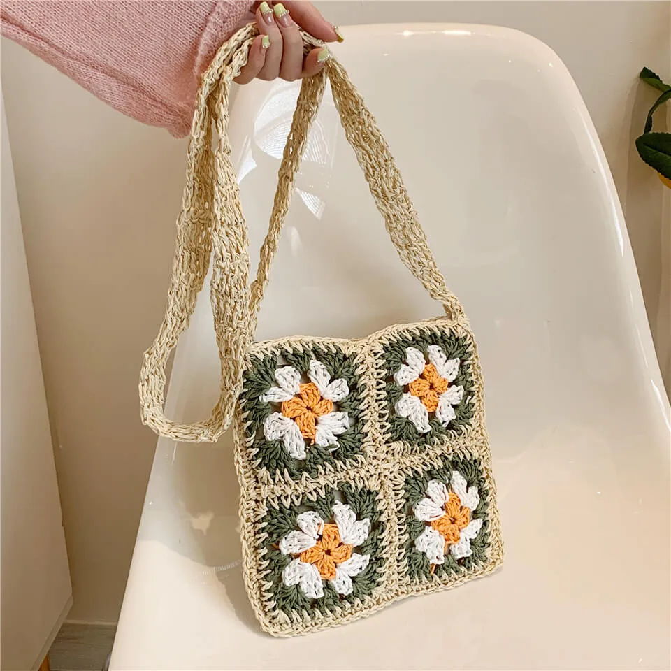 Raffia Straw Hollow Woven Shoulder Tote Bag-Showtown