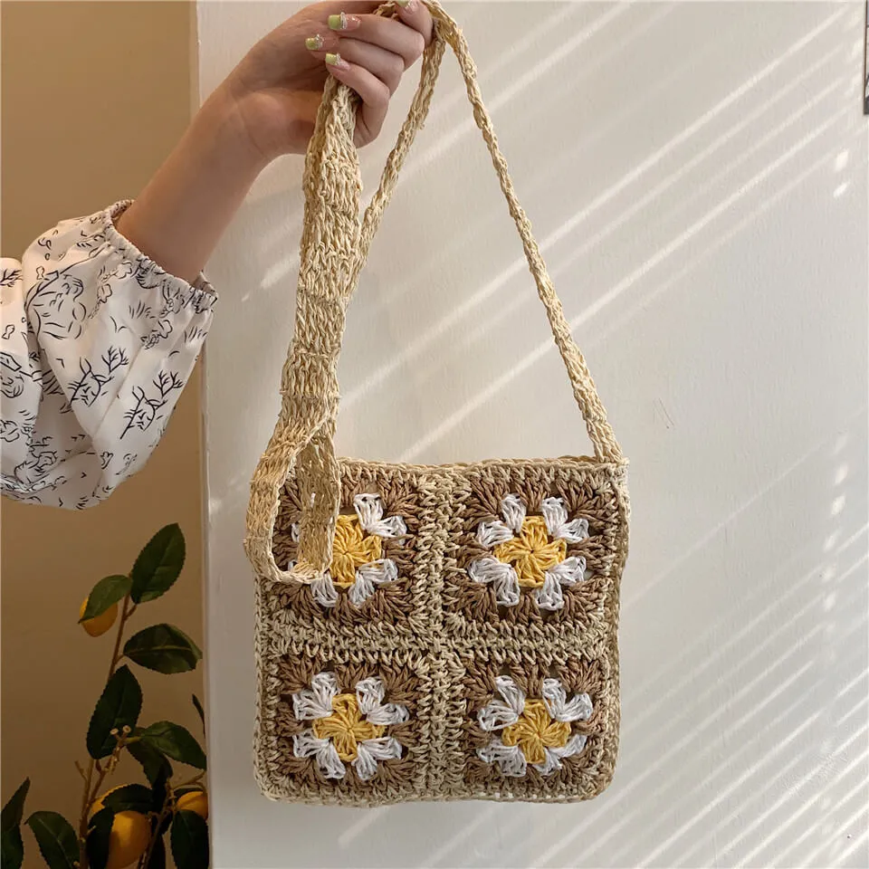 Raffia Straw Hollow Woven Shoulder Tote Bag-Showtown