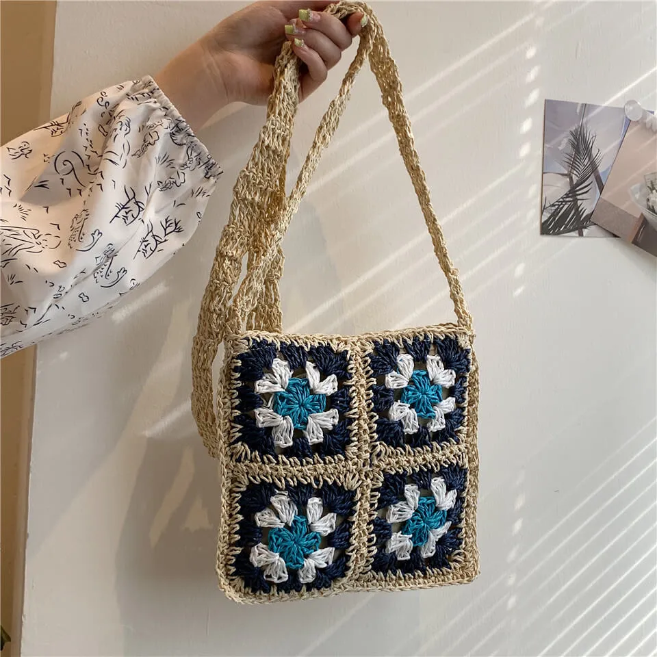 Raffia Straw Hollow Woven Shoulder Tote Bag-Showtown
