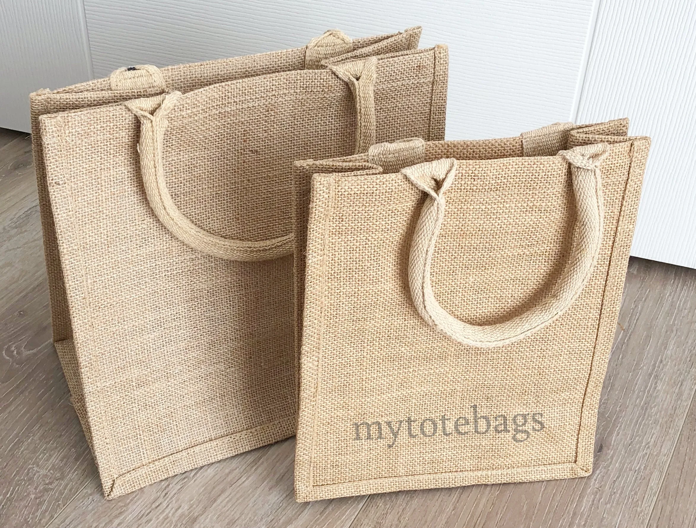 Small Size Burlap Jute Tote Bags, Natural Rustic Gifts